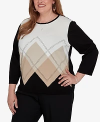 Alfred Dunner Plus Classic Argyle Beaded Sweater