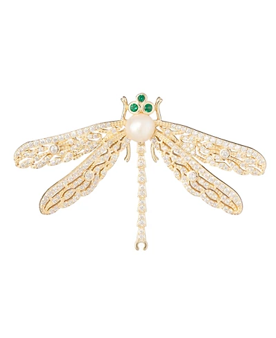 Macy's Cultured Freshwater Pearl (5-5.5mm) & Cubic Zirconia Pin Brooch in 18k Yellow Gold Over Sterling Silver