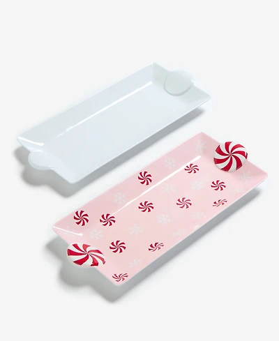 Tinsel And Frost Melamine Peppermint Tray, Set of 2