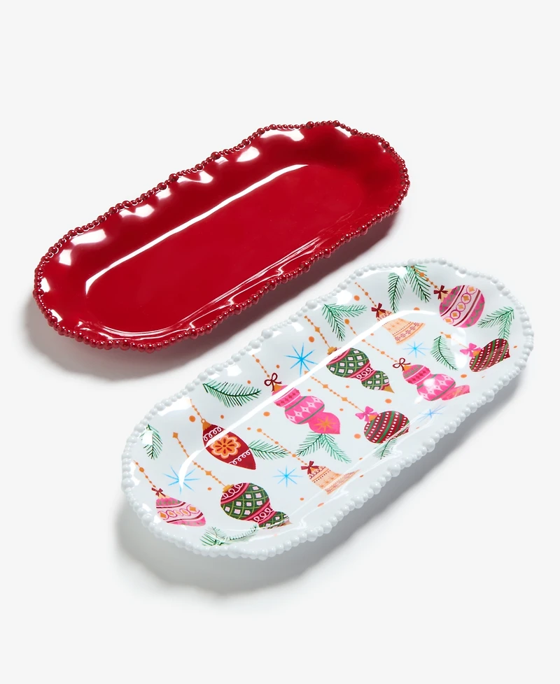Tinsel And Frost Melamine Ornament Beaded Tray, Set of 2