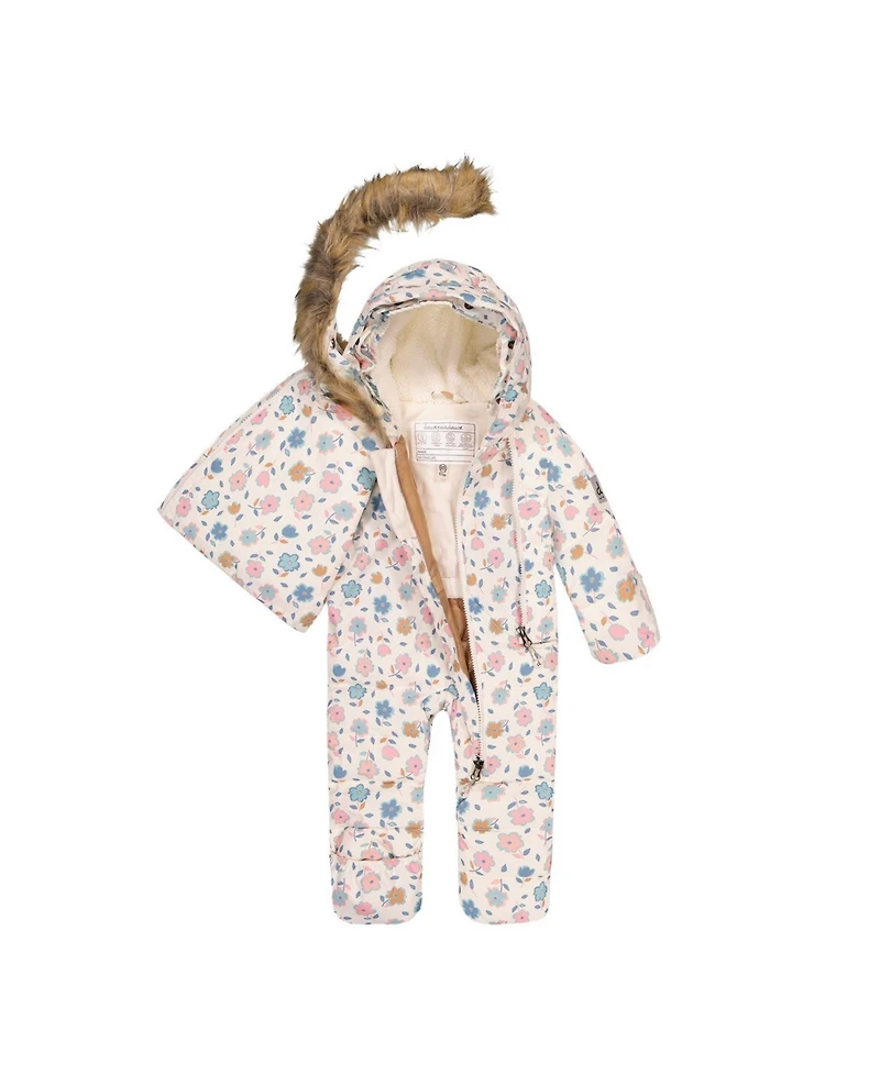 Deux par Baby Girl 3M-24M Snug One Piece Snowsuit Adapted for Car Seats with Floral Print