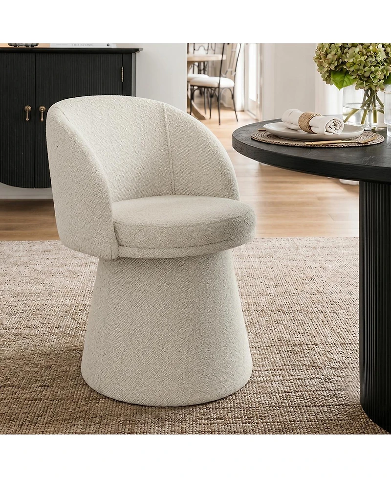 Maison Boucle Swivel Dining Chairs Set of 2, Boucle Upholstery With Barrel Back, 360-Degree Swivel Accent Chairs With Upholstered Pedestal Base