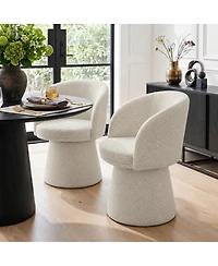 Maison Boucle Swivel Dining Chairs Set of 2, Boucle Upholstery With Barrel Back, 360-Degree Swivel Accent Chairs With Upholstered Pedestal Base
