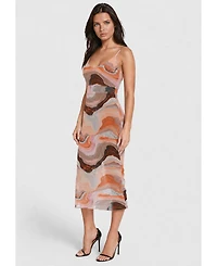 Bebe Women's Printed Mesh V-Neck Midi Dress