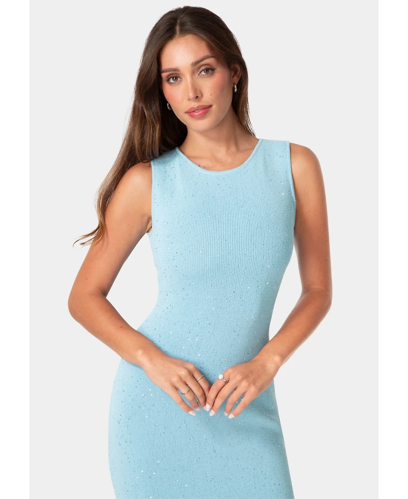 Bebe Women's Lurex Crochet Boatneck Maxi Dress