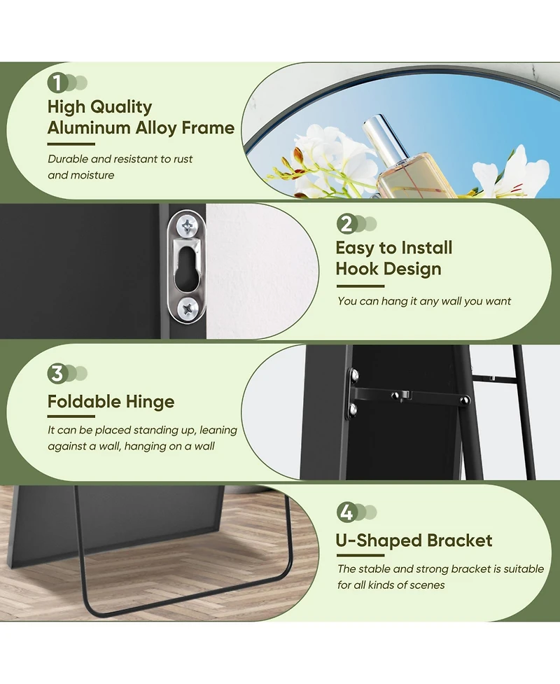 Antok Full Length Mirror, 72"x44" Floor Mirror for Bedroom, Hanging Mounted for Living Room Cloakroom