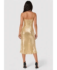 Bebe Women's Foil Finish Cowl Neck Midi Slip Dress