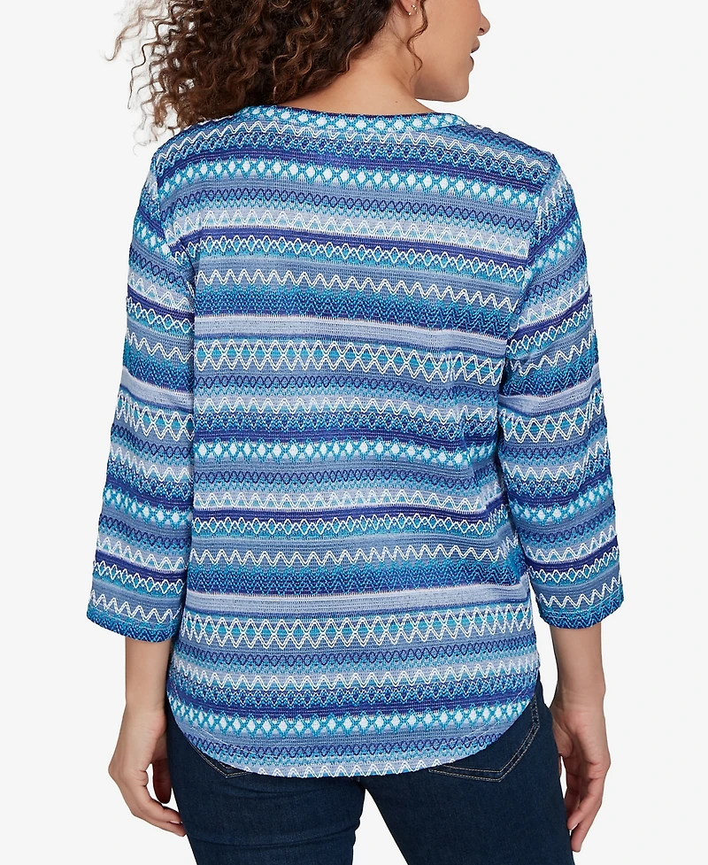 Alfred Dunner Petite Classic Textured Stripe Knit Top With Necklace