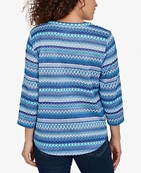 Alfred Dunner Petite Classic Textured Stripe Knit Top With Necklace
