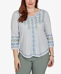 Alfred Dunner Petite Provence Center Diamond Embroidered Top