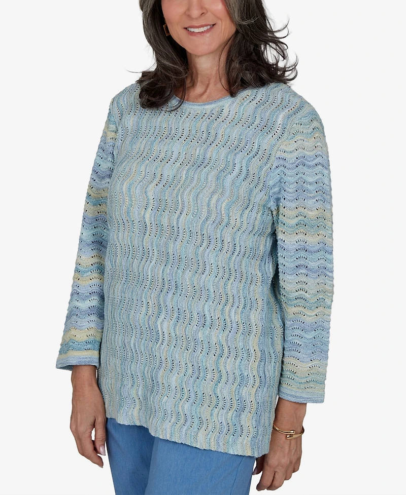 Alfred Dunner Petite Provence Scalloped Stripes Textured Sweater