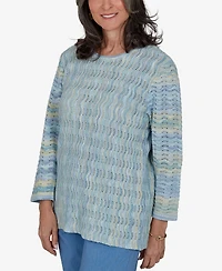 Alfred Dunner Petite Provence Scalloped Stripes Textured Sweater