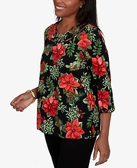 Alfred Dunner Petite Classic Cardinals On Branches Knit Top
