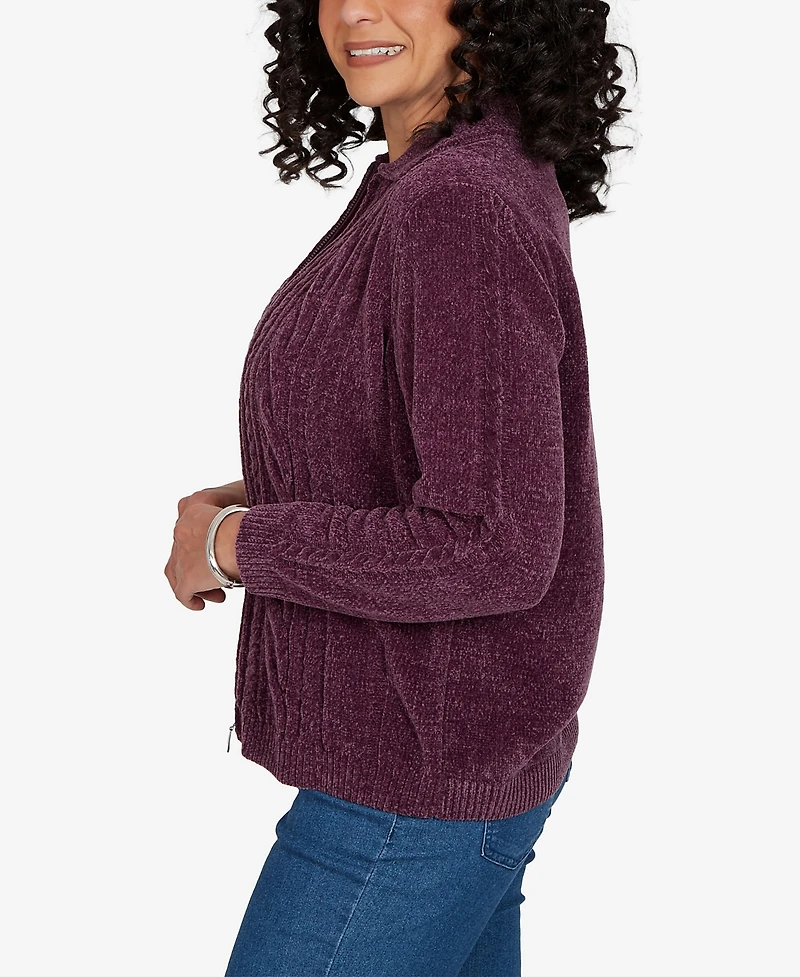 Alfred Dunner Petite Classic Cable Chenille Zip Cardigan Sweater