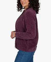 Alfred Dunner Petite Classic Cable Chenille Zip Cardigan Sweater