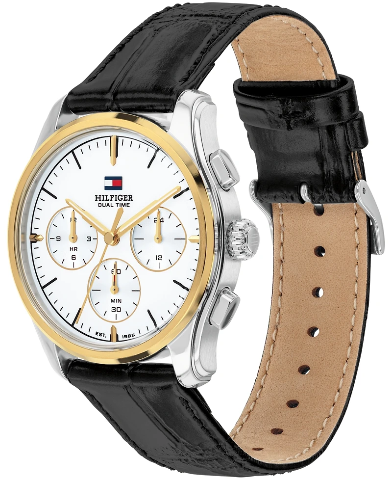 Tommy Hilfiger Men's Multi-Function Black Leather Strap Watch 38mm