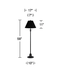 360 Lighting Dyna Traditional 58" Tall 2-Light Standing Floor Lamp Skinny Pole Pull Chain Finish Pleated Shade