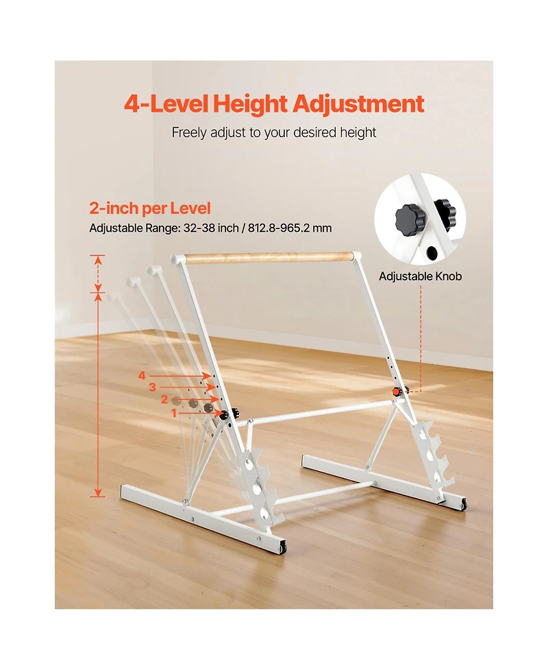 Sevorley Freestanding Ballet Barre, 3 Ft Foldable Portable Dance Stretch Bar, 4-Level Adjustable