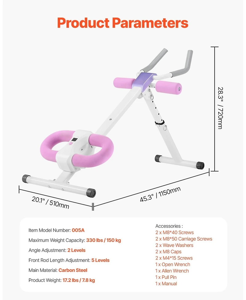 Sevorley Foldable Ab Workout Machine, Core and Abdominal Trainer, 330 Lb Capacity Home Gym Cruncher