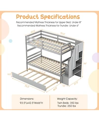 Gouun Twin Over Twin Bunk Bed with Trundle and 4-Step Storage Stair Tower