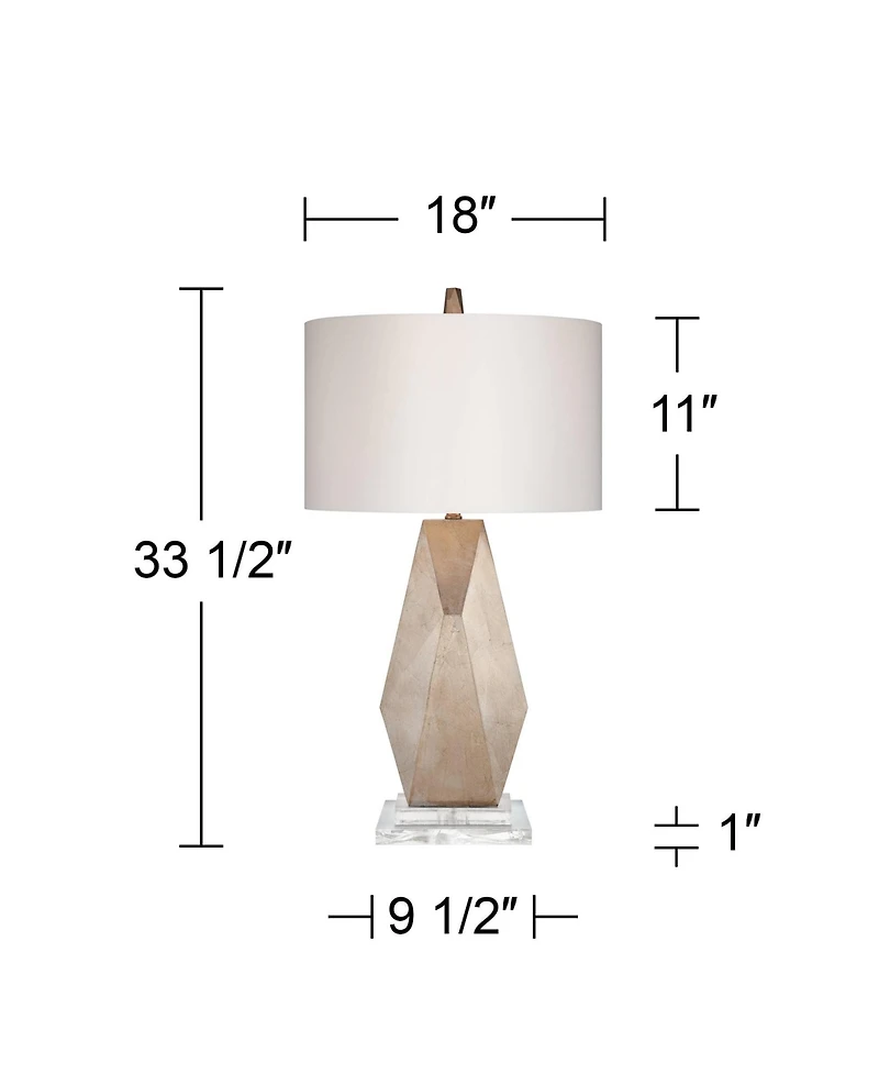 Possini Euro Design Modern Table Lamp with Acrylic Riser 32 1/2" Tall Champagne Drum Shade for Bedroom Living Room