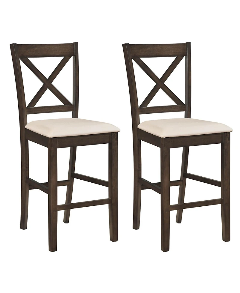 Costway Rubber Wood X-Back Bar Stools with Upholstered Cushioned Seats and Footrests