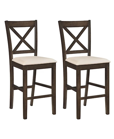 Costway Rubber Wood X-Back Bar Stools with Upholstered Cushioned Seats and Footrests