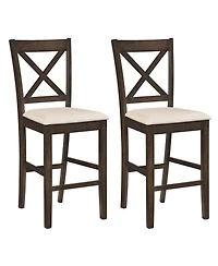 Costway Rubber Wood X-Back Bar Stools with Upholstered Cushioned Seats and Footrests