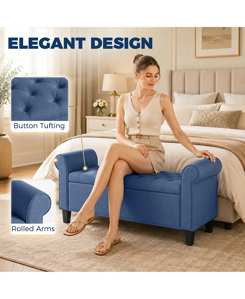 Homcom 47" Storage Ottoman Bench, Tufted End of Bed Bench
