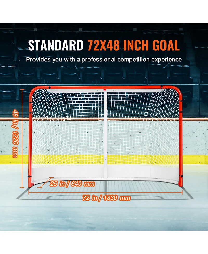 Sevorley Street Hockey Goal, 72" x 48" Steel Training Net, Portable Indoor Outdoor Regulation Goal Set