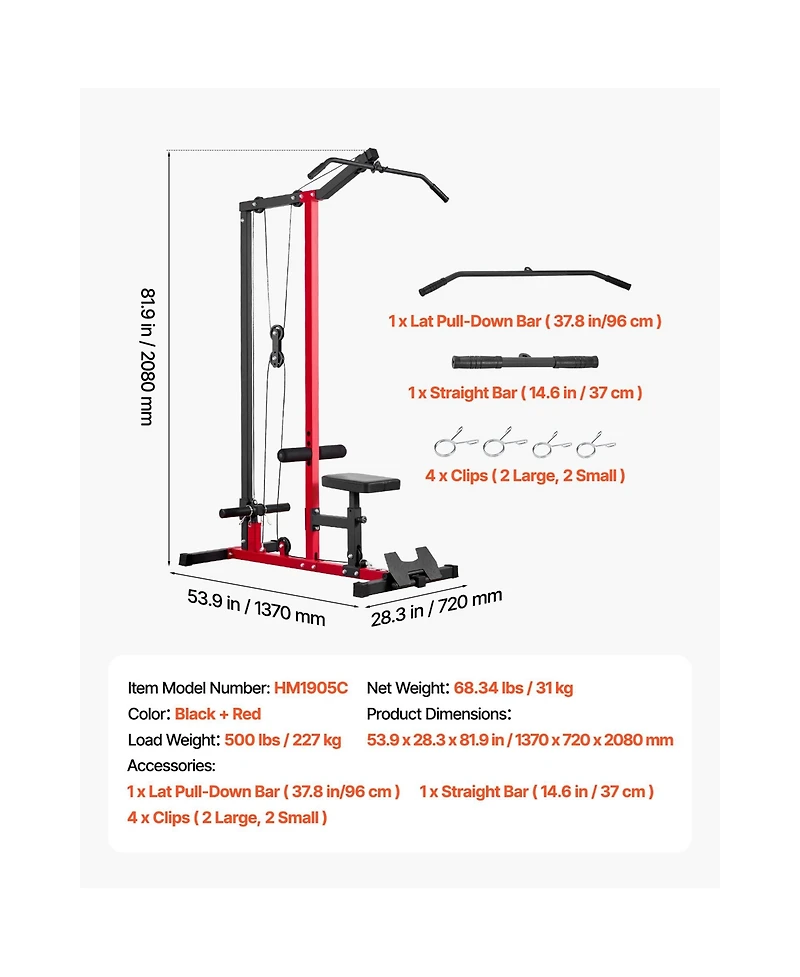 Sevorley Lat Pull Down Machine 2-in-1 Cable Tower 500 lb Home Gym