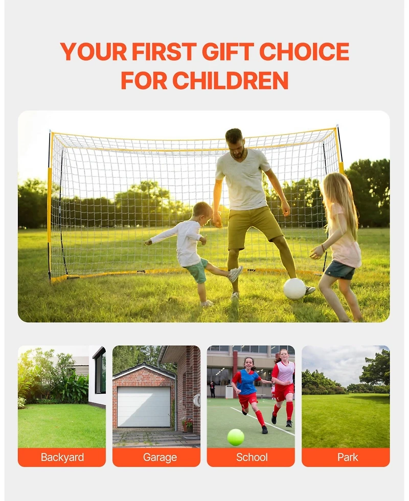 Sevorley Portable Soccer Goal, 12 x 6 ft Steel and Fiberglass Backyard Soccer Net with Carry Bag