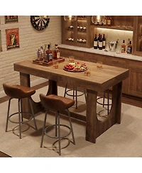 Tribesigns Bar Table, 63-Inch Farmhouse Counter Height Pub Table with Footrest, Kitchen Island, Rectangular Wood-Look High Top Table