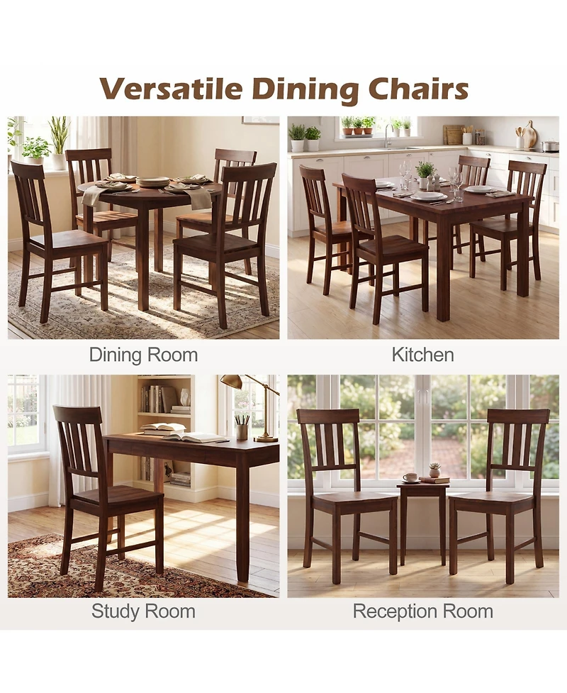 Gymax Dining Chairs Set of 2 Rubber Wood Chairs With High Slat Backrests for Dining Room