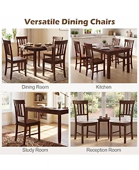 Gymax Dining Chairs Set of 2 Rubber Wood Chairs With High Slat Backrests for Dining Room