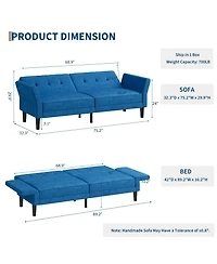 homfan 89" Futon Sofa Bed, Modern Sleeper Couch with Adjustable Backrest and Armrest, Convertible Bed Deep Seat for Living Room Bedroom