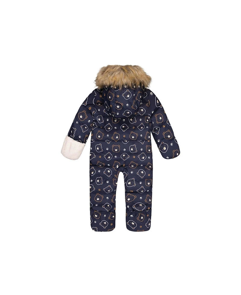 Deux par Baby Girl 3M To 24M Snug One Piece Snowsuit Adapted for Car Seats Printed Teddy Bears