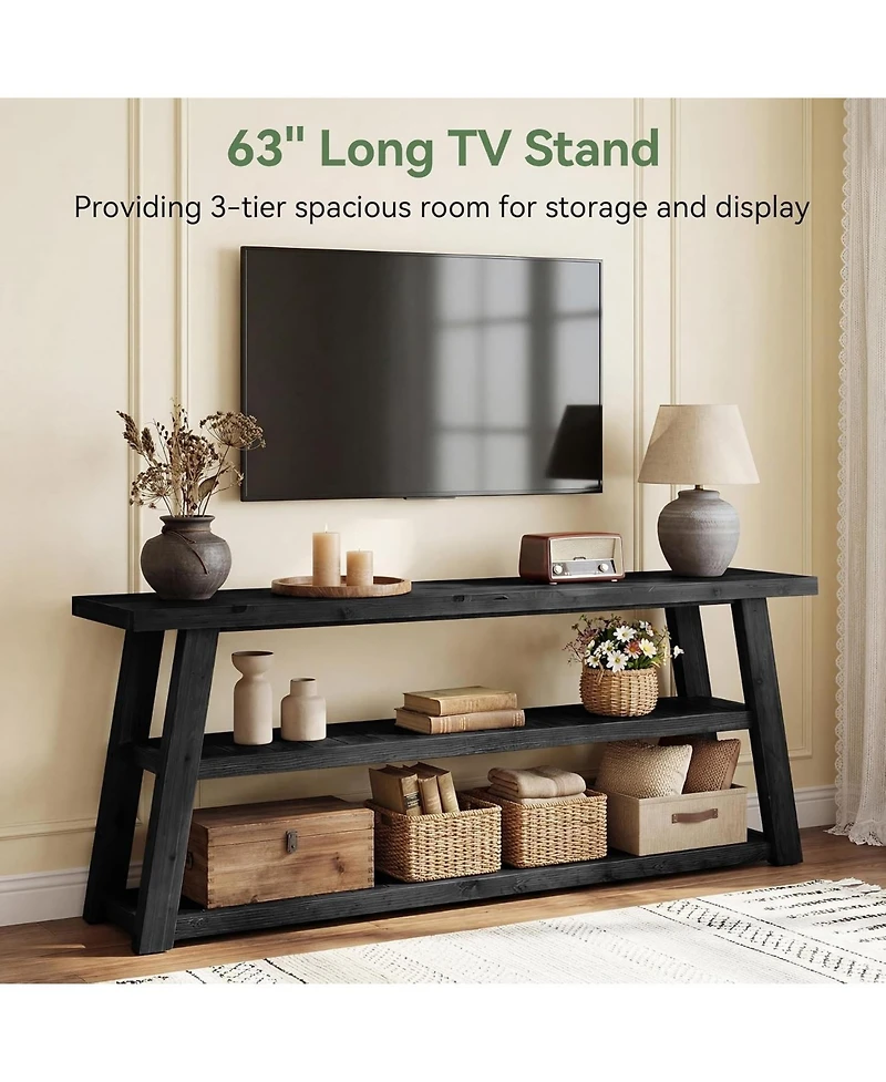 Tribesigns 3-Tier Solid Wood Tv Stand, 63" Framhouse Rustic Entertainment Center for TVs Up to 70 Inches