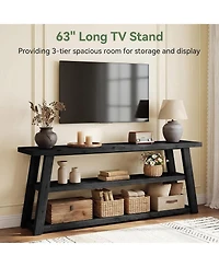 Tribesigns 3-Tier Solid Wood Tv Stand, 63" Framhouse Rustic Entertainment Center for TVs Up to 70 Inches