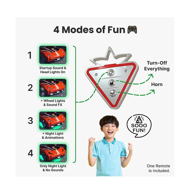 Cilek Kids Room Cilek Gts Ev Twin-Size Race Car Bed, - Remote Control, Led Lights, Ev Sound Fx