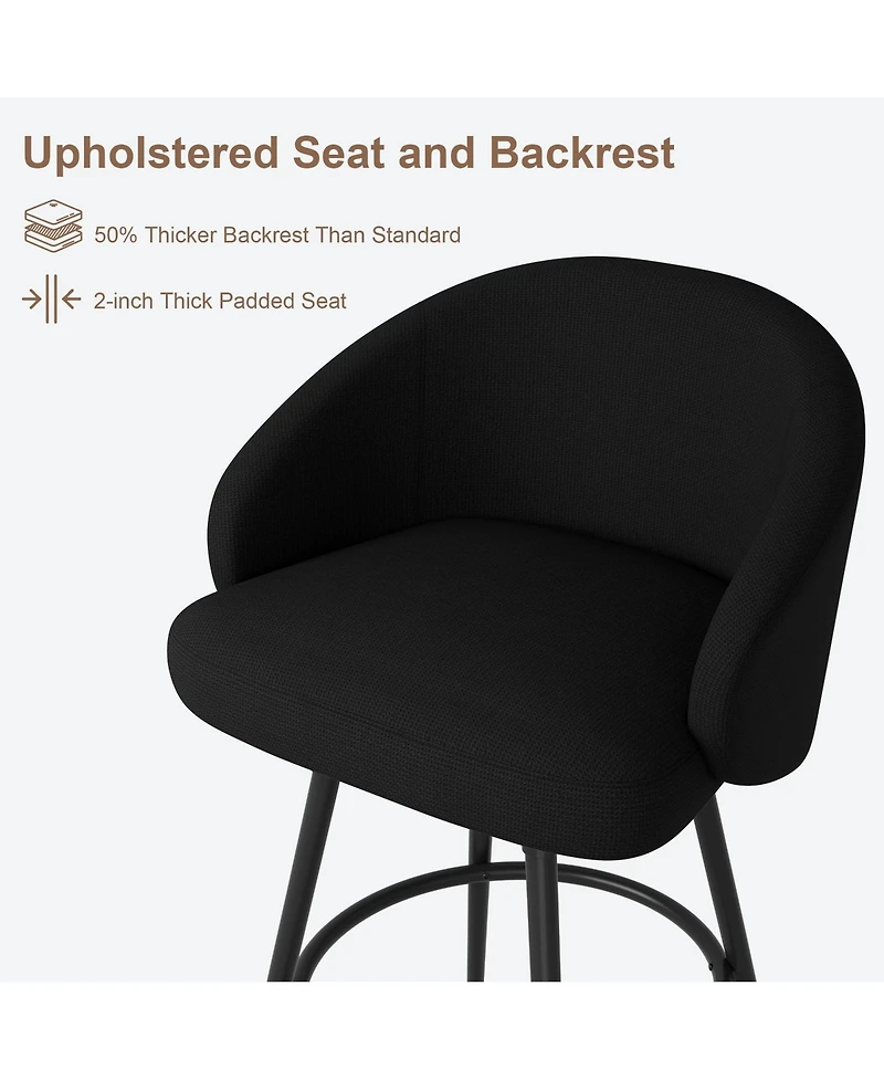 homfan Bar Stools Set of 6, Swivel Counter Height with Back, Polyester Knit Upholstered 25.4 Modern Chair, Metal Frame with Footrest for Kitchen