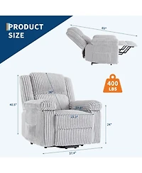 homfan Corduroy Manual Recliner Chair with Pillow Top Arms and Side Pocket, 330 lb Capacity