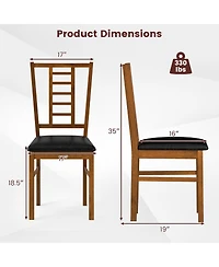 Gymax Wood Dining Chairs Set of 2 With Rubber Frame Padded Seat Slatted Backrest