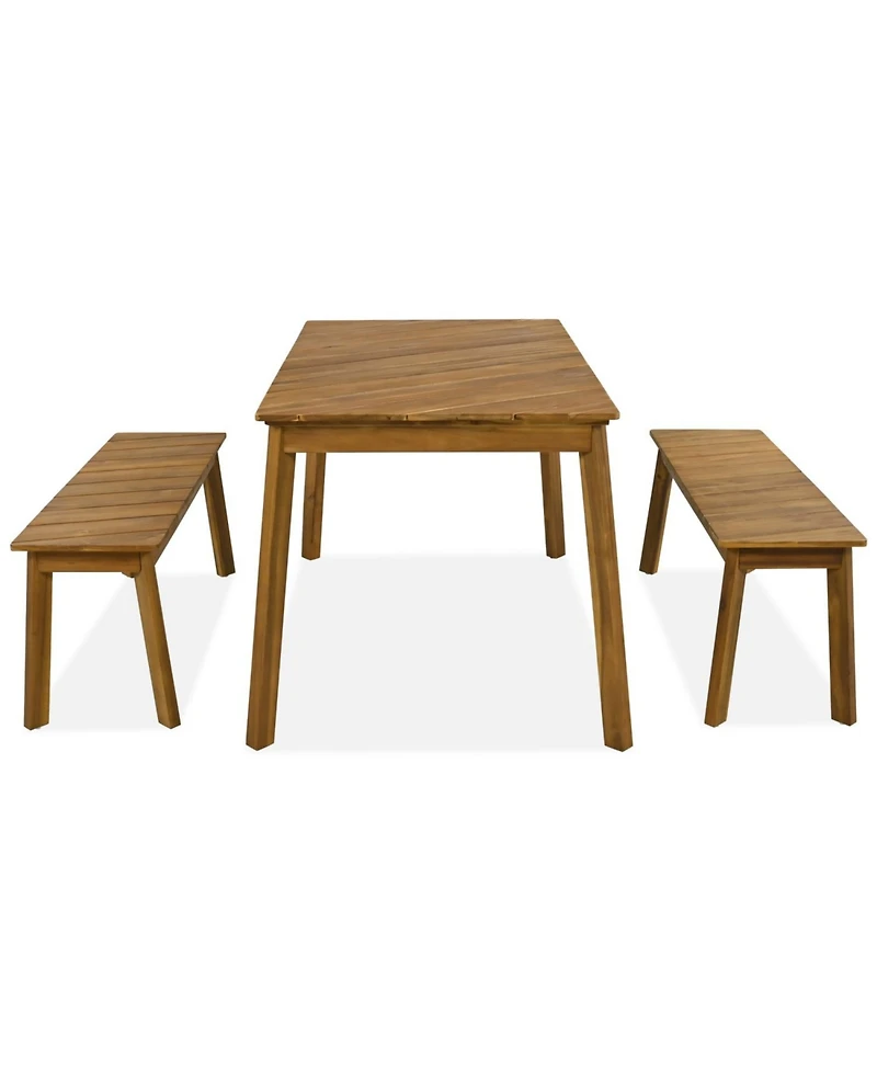 Asagikoiai 3-Piece Acacia Wood Outdoor Dining Table Set with 2 Benches