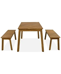 Asagikoiai 3-Piece Acacia Wood Outdoor Dining Table Set with 2 Benches