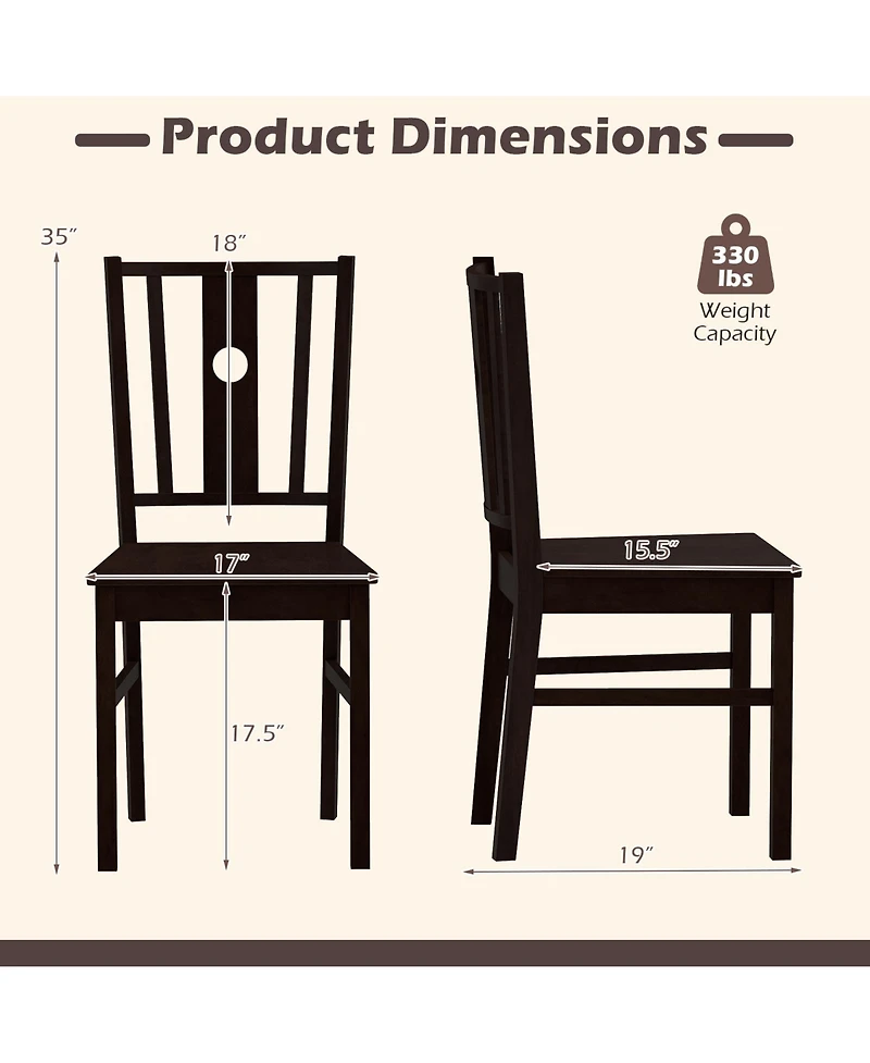 Gymax Dining Chairs Set of 2 Solid Rubber Wood Kitchen Chair With Slatted Curved Backrest