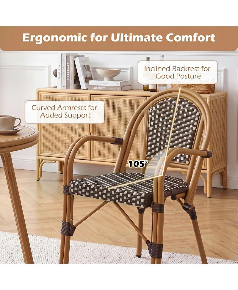 Gymax Outdoor French Bistro Chairs Set of 4 With Armrests Galvanized Metal Frame