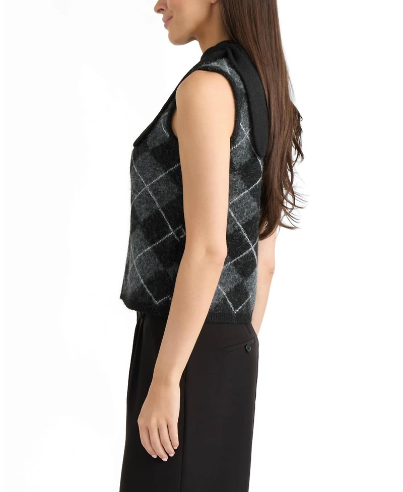 Ellen Tracy Women's Argyle Sleeveless Mock Neck Sweater Top