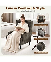 homfan Chenille Wingback Accent Chair with Lumbar Pillow, Mid-Century Modern Reading Chair, Wood Legs