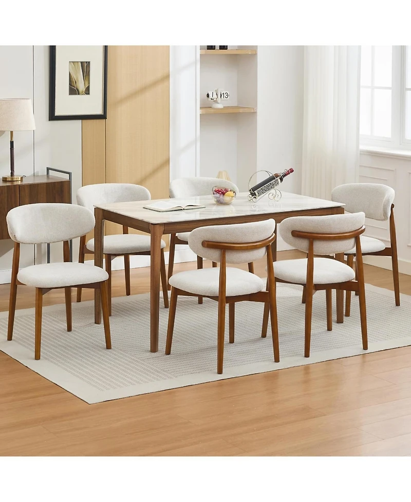 homfan Set of 8 Mid-Century Modern Dining Chairs, Linen Upholstered Seats, Sturdy Wood Legs, Ergonomic, Comfortable, Stylish